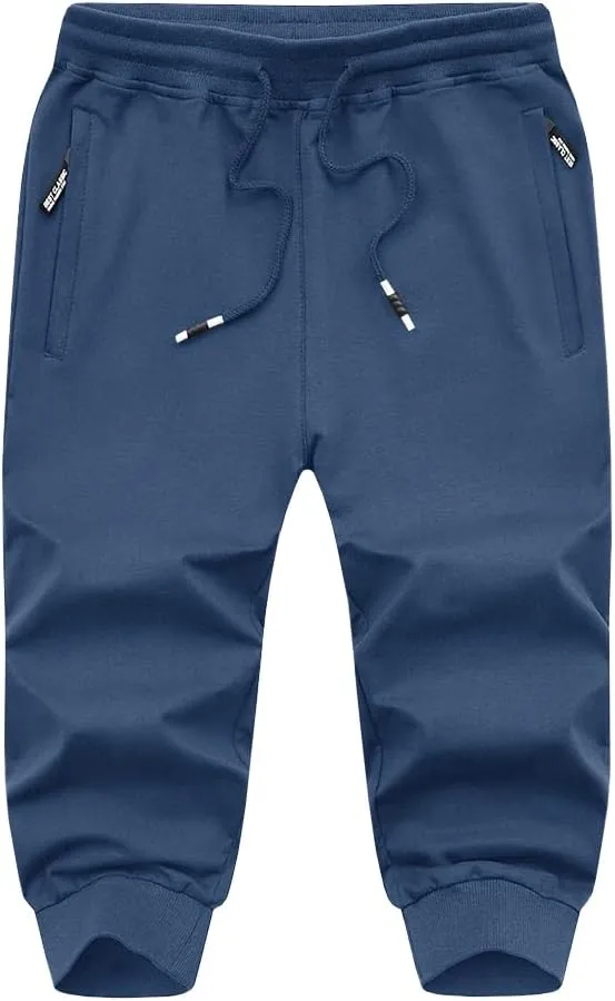 MAGNIVIT Men's 3/4 Jogger Capri Pants Workout Gym Below Knee Shorts Zipper Pockets Jogger Sweatpant Capris for Men