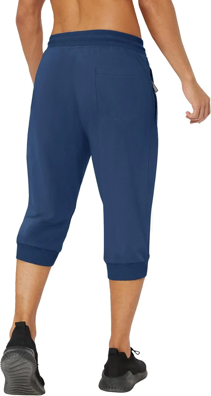 MAGNIVIT Men's 3/4 Jogger Capri Pants Workout Gym Below Knee Shorts Zipper Pockets Jogger Sweatpant Capris for Men