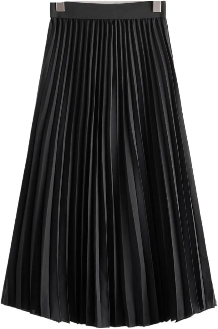 Maxi Skirts for Women Elastic Waist Pleated Midi Skirt