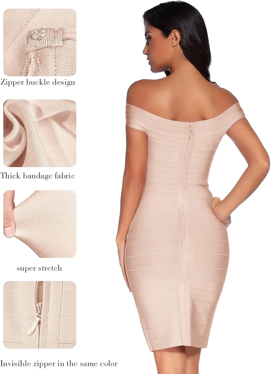meilun Women's Rayon Off Shoulder Bandage Bodycon Party Dress