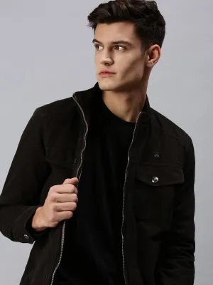 Men Black Bomber with Embroidered Jacket