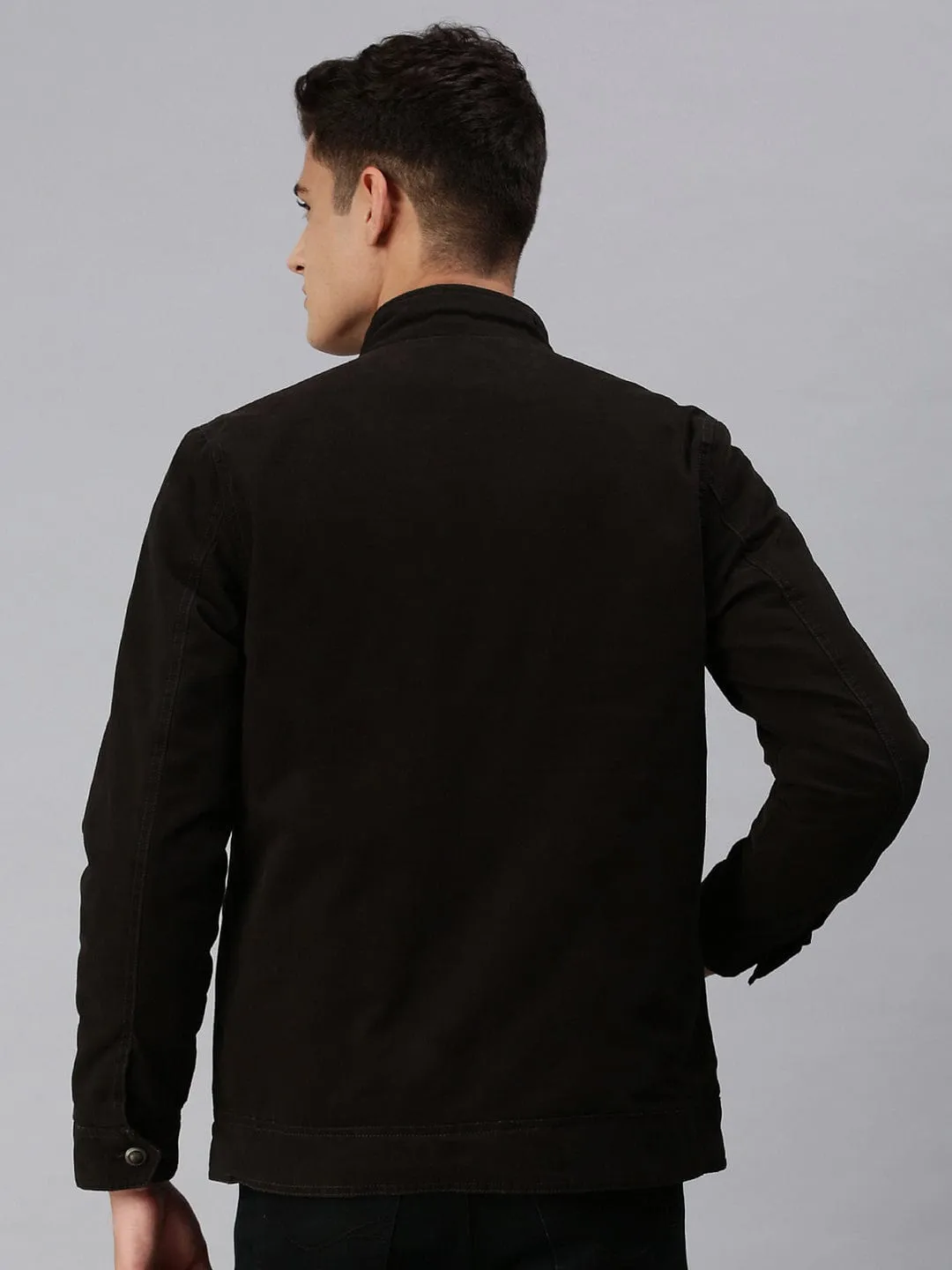 Men Black Bomber with Embroidered Jacket