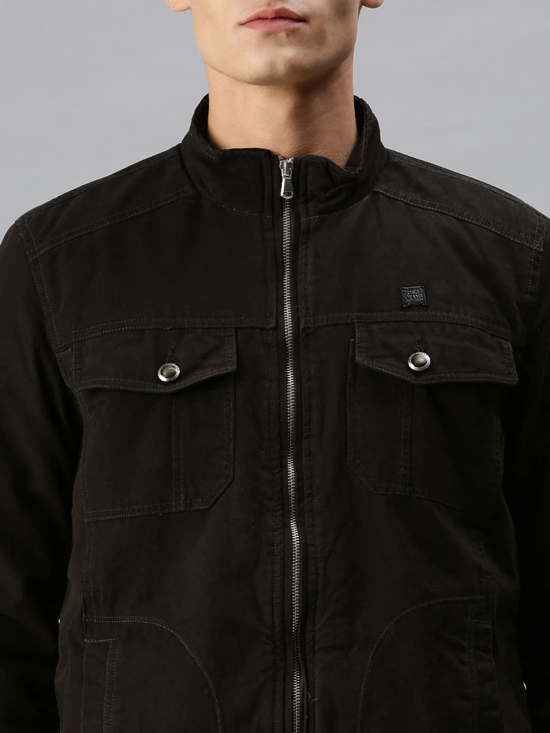 Men Black Bomber with Embroidered Jacket