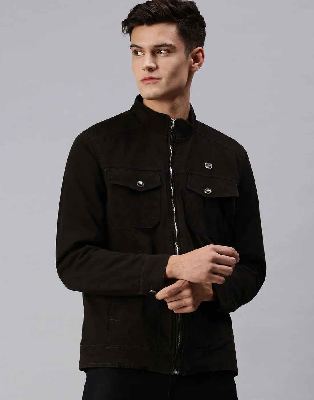 Men Black Bomber with Embroidered Jacket