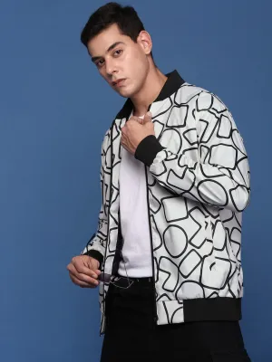 Men Grey Mandarin Collar Windcheater Bomber Jacket