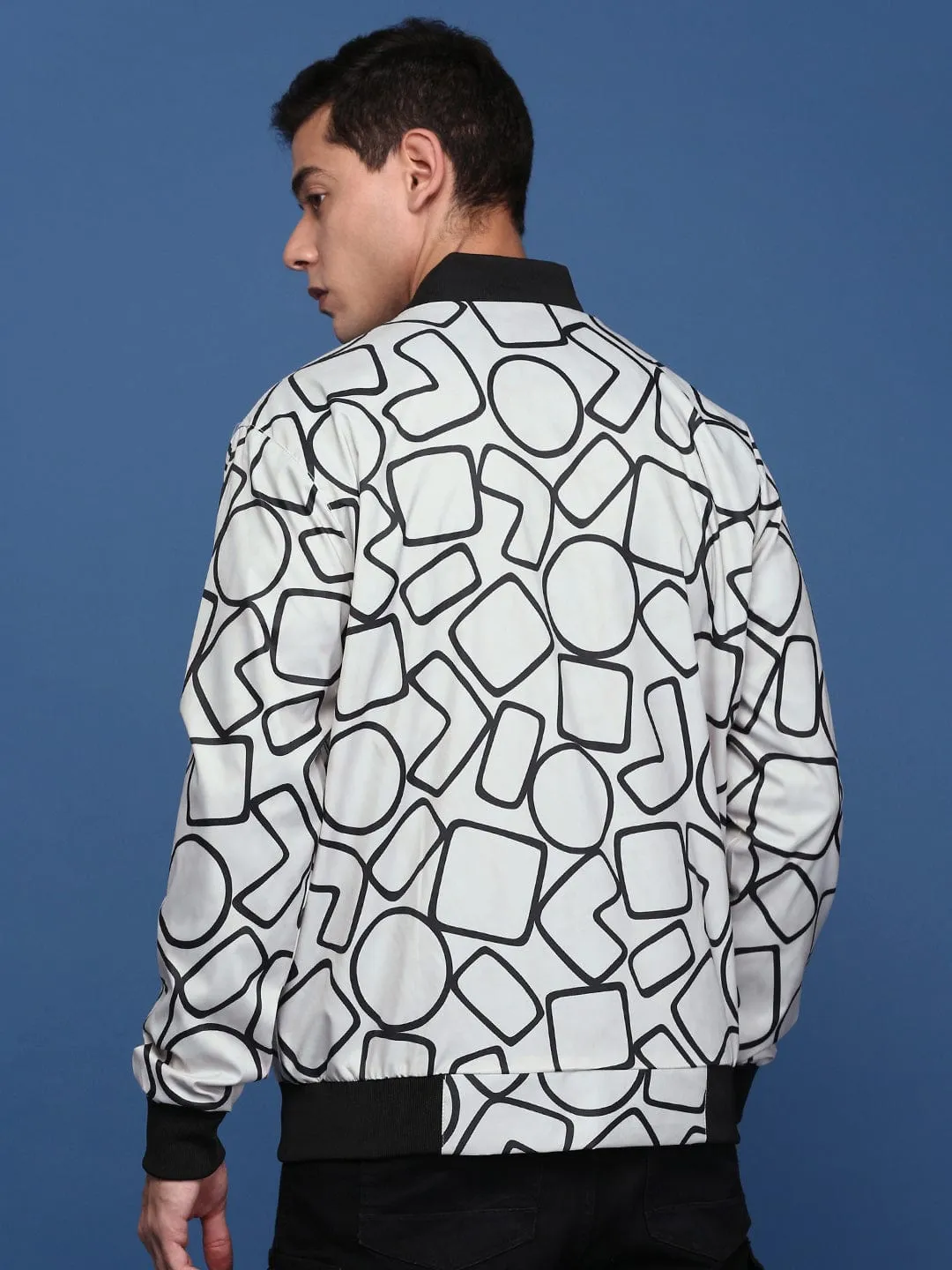 Men Grey Mandarin Collar Windcheater Bomber Jacket
