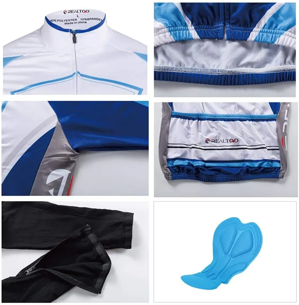 Men's Cycling Jersey Set Long Sleeve Full Zipper Quick-Dry Bike Shirt 3D Padded Cycling Tights Pants