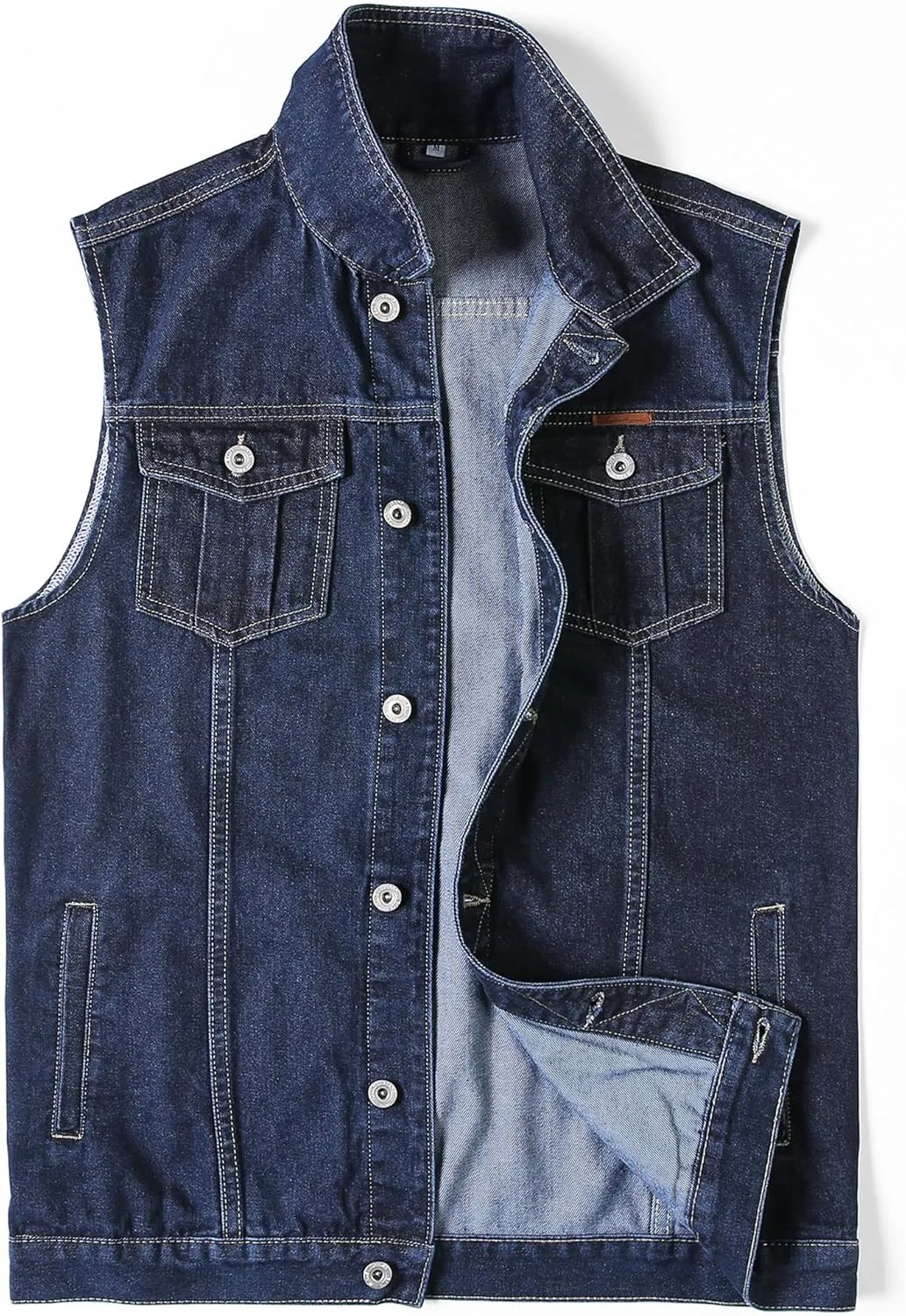 Men's Denim Vest Motorcycle Unlined Biker Plus Size Sleeveless Jean Vest Jacket