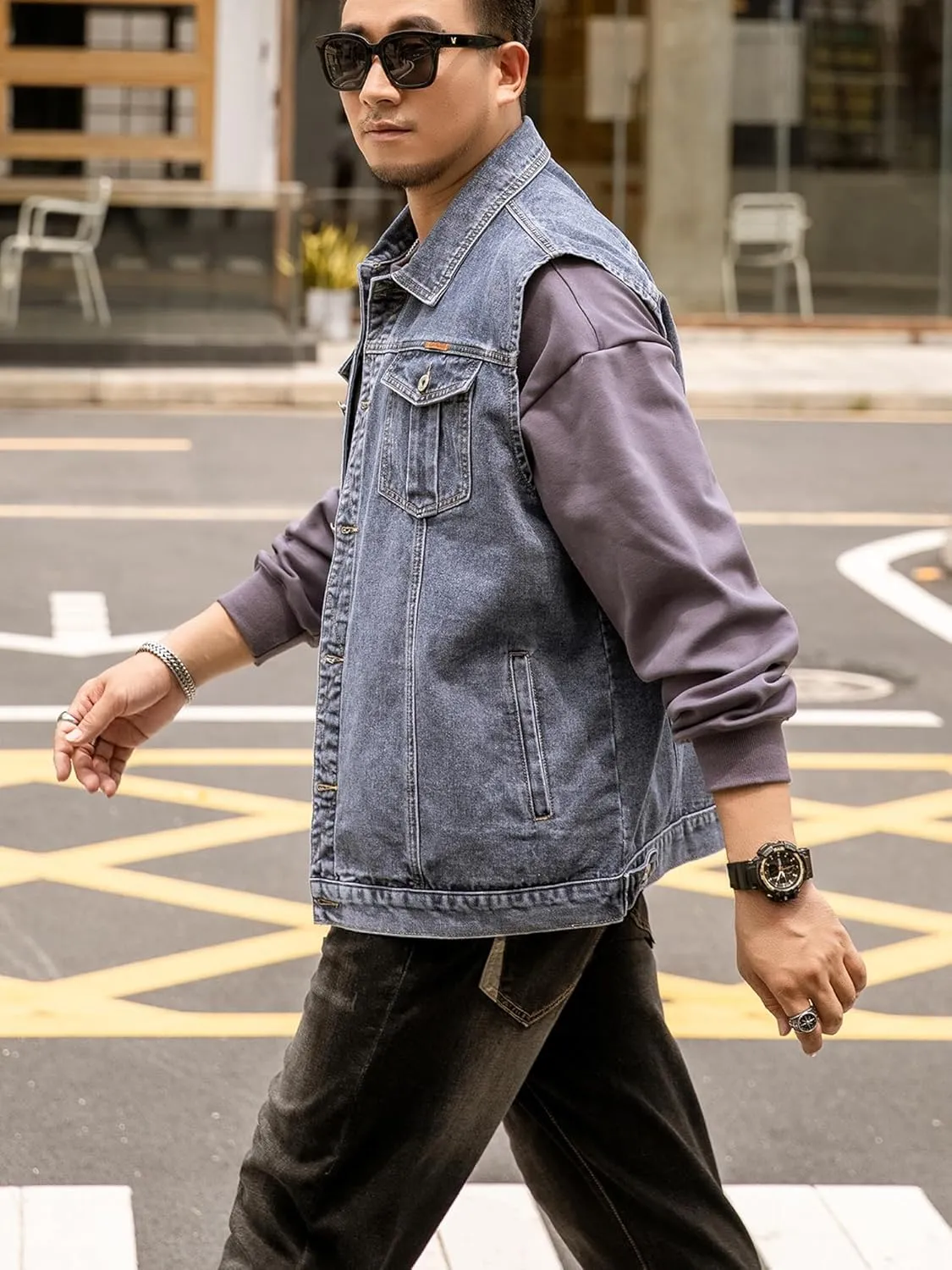 Men's Denim Vest Motorcycle Unlined Biker Plus Size Sleeveless Jean Vest Jacket