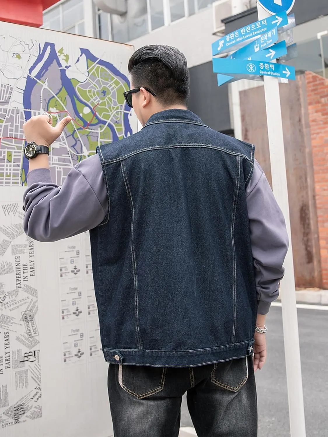 Men's Denim Vest Motorcycle Unlined Biker Plus Size Sleeveless Jean Vest Jacket
