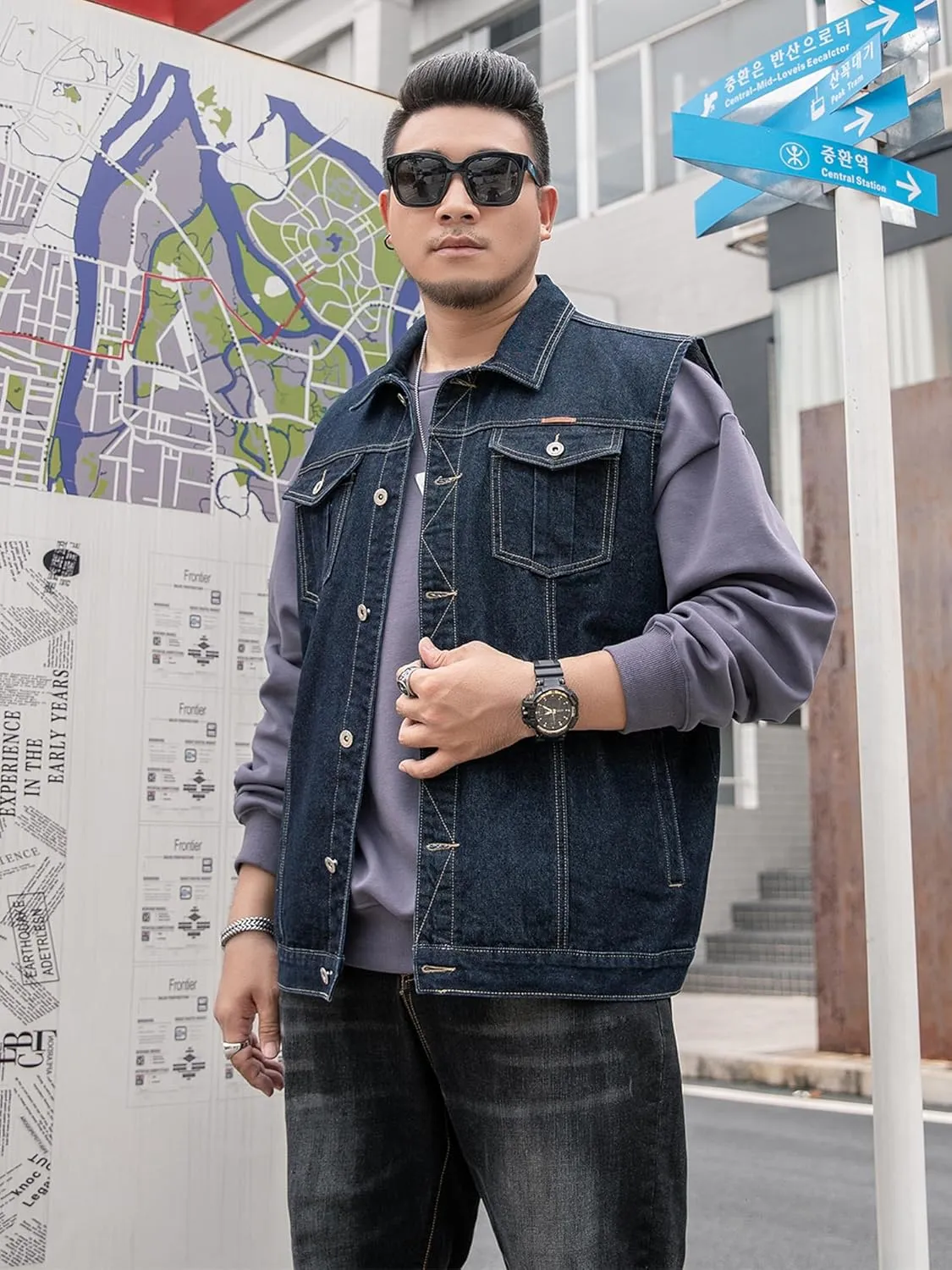 Men's Denim Vest Motorcycle Unlined Biker Plus Size Sleeveless Jean Vest Jacket