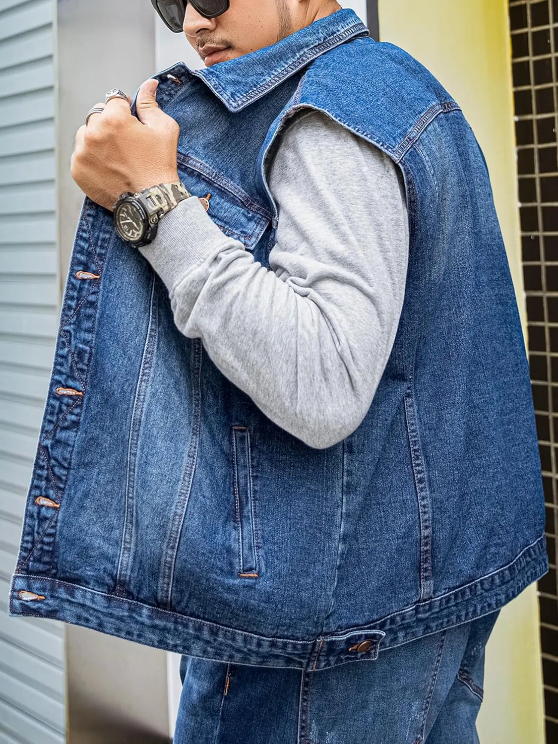 Men's Denim Vest Motorcycle Unlined Biker Plus Size Sleeveless Jean Vest Jacket