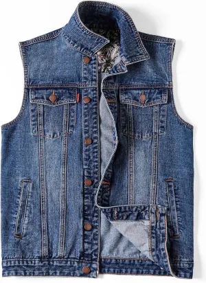 Men's Denim Vest Motorcycle Unlined Biker Plus Size Sleeveless Jean Vest Jacket