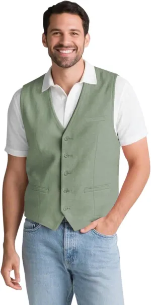 Mens Linen Suit Vest Summer Beach Wedding Waistcoat Lightweight Casual Dress Vest for Men