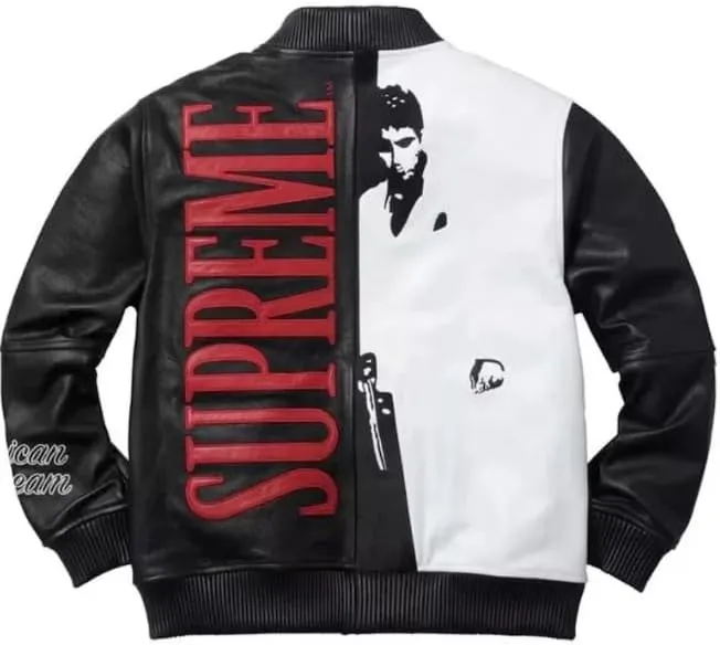 Mens Scarface Al Pacinoo Real Leather Jacket black and white Leather Jacket