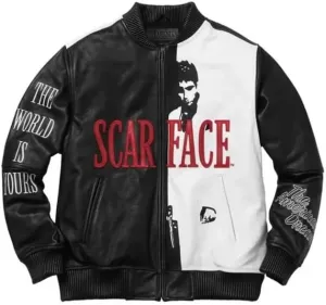 Mens Scarface Al Pacinoo Real Leather Jacket black and white Leather Jacket