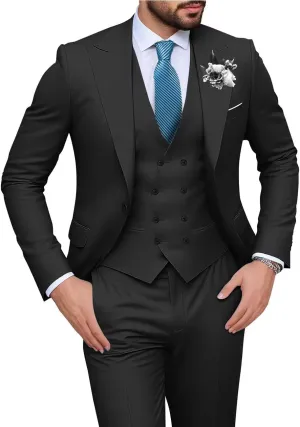 Men's Slim Fit 3-Piece Black Suit Set - Perfect for Wedding, Prom, Business & Formal Occasions