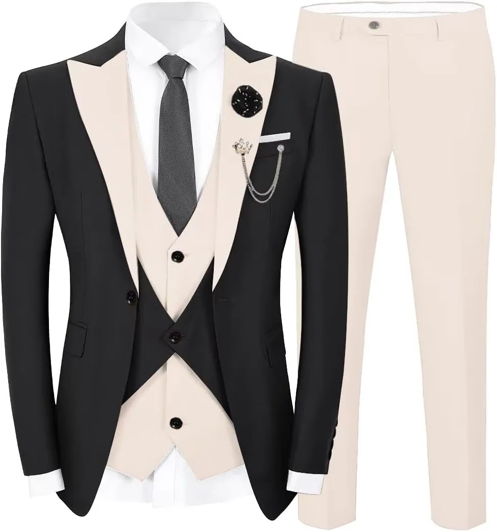 Men's Slim Fit Suit 3 Piece Classic One Button Formal Wedding Prom Suit Business Blazer Vest Pants