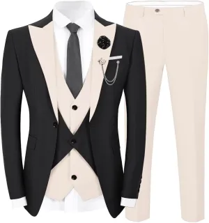 Men's Slim Fit Suit 3 Piece Classic One Button Formal Wedding Prom Suit Business Blazer Vest Pants