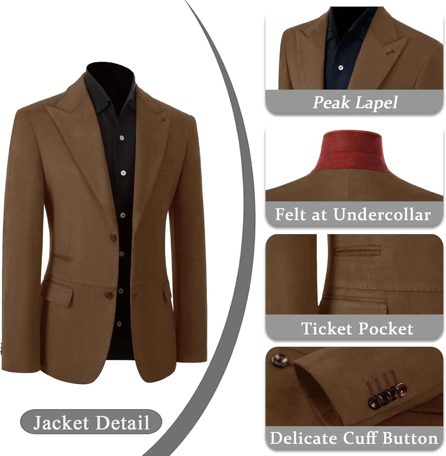 Mens Slim Fit Suits Formal Suede Suit for Men 2 Piece Wedding Prom Tuxedos Peak Lapel Business Party Suit Set