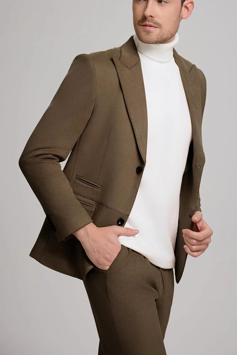 Mens Slim Fit Suits Formal Suede Suit for Men 2 Piece Wedding Prom Tuxedos Peak Lapel Business Party Suit Set