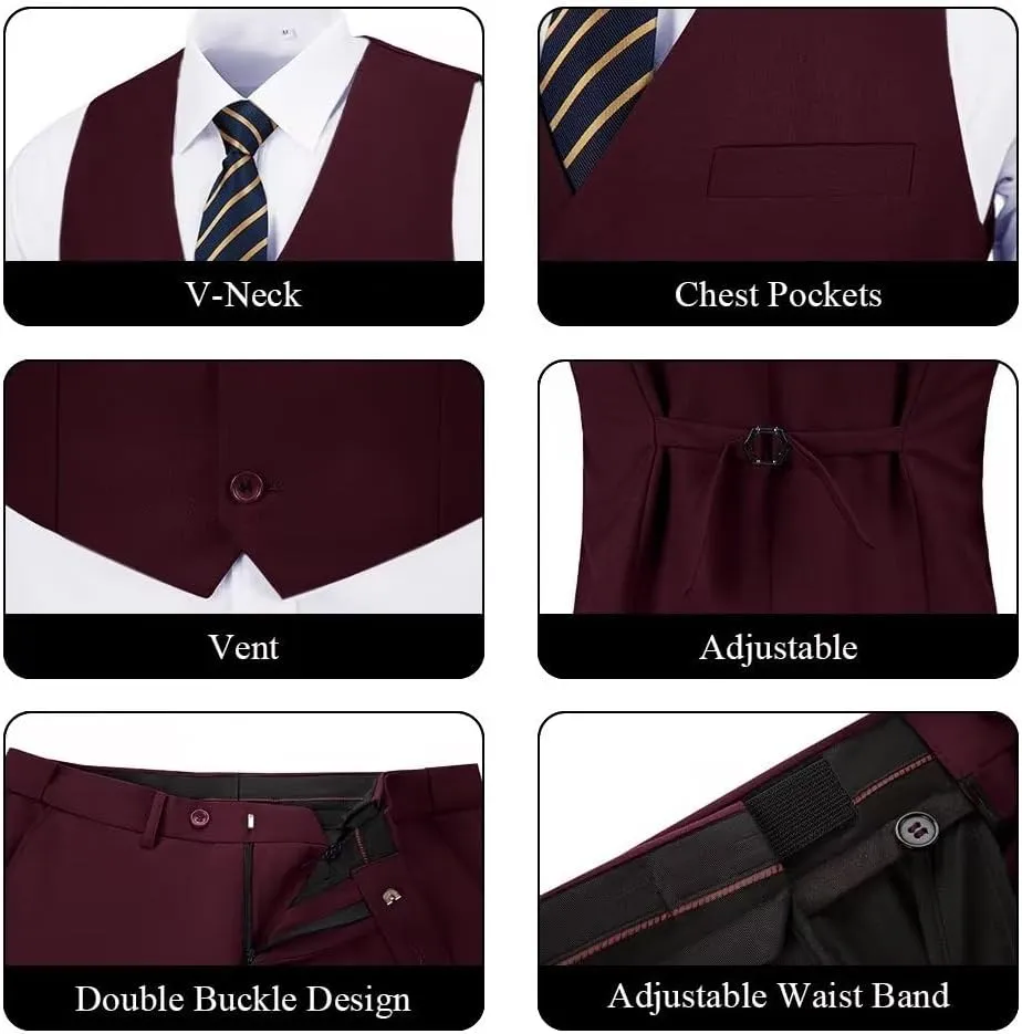 Men's Suit 2-Piece Set, Slim Fit Formal Business Wedding Suit Vest Pants for Men