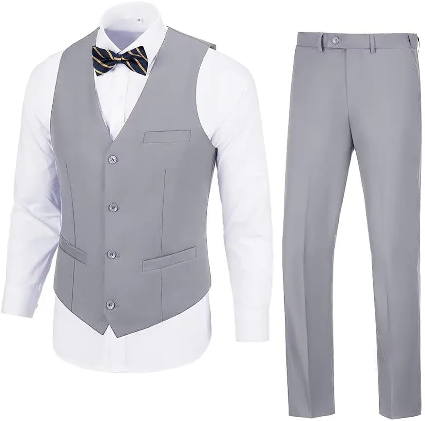 Men's Suit 2-Piece Set, Slim Fit Formal Business Wedding Suit Vest Pants for Men