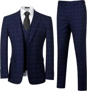 Men's Tuxedo Suits Slim Fit Plaid Suits for Men 3 Piece Suit Jacket Vest Pants Set for Wedding Prom