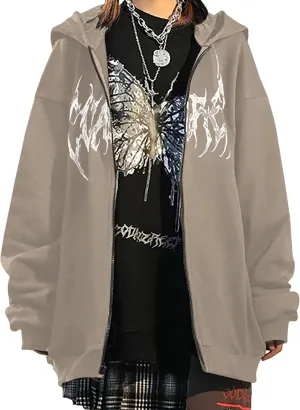 MISSACTIVER Womens Casual Graphic Printed Hoodies Oversized Zip Up 90S E-Girl Streetwear Grunge Jacket