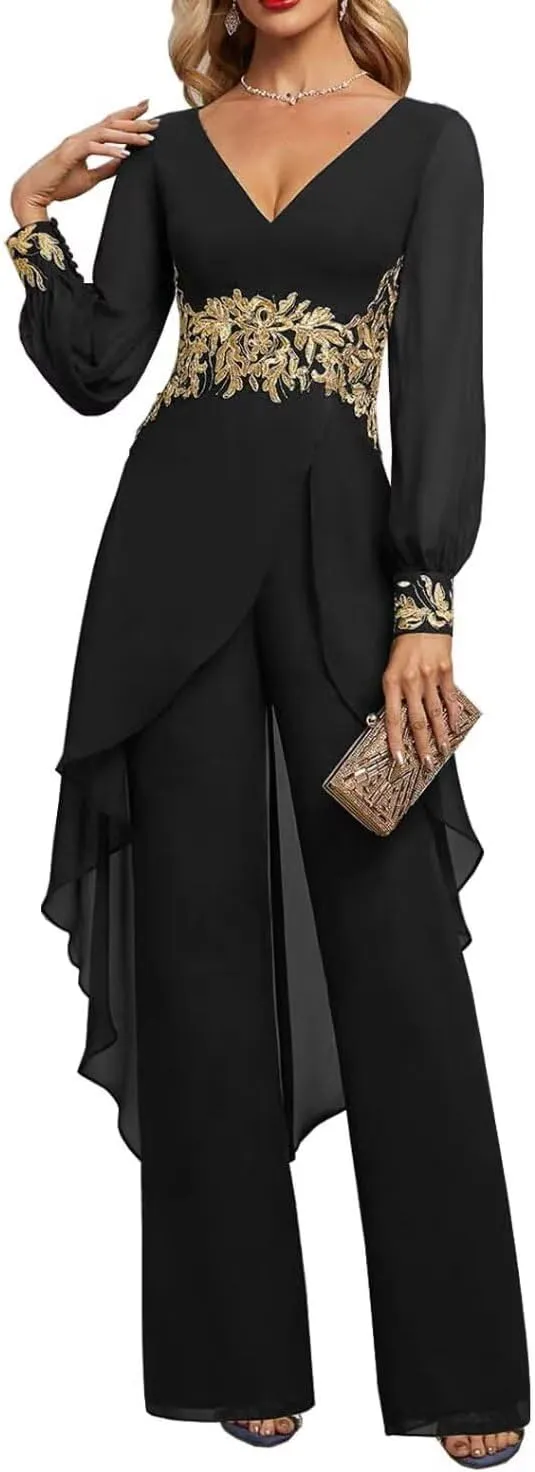 Mother of The Bride Dresses 2 Pieces Pants Suits Chiffon Wedding Guest Dress for Women Wedding Formal Outfit