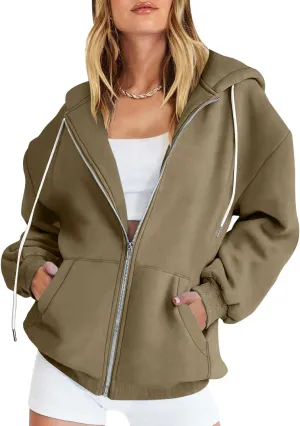 nerohusy Women's Cute Hoodies Girl Fall 2023 Jacket Oversized Sweatshirts Casual Drawstring Zip Up Y2K Hoodie with Pocket