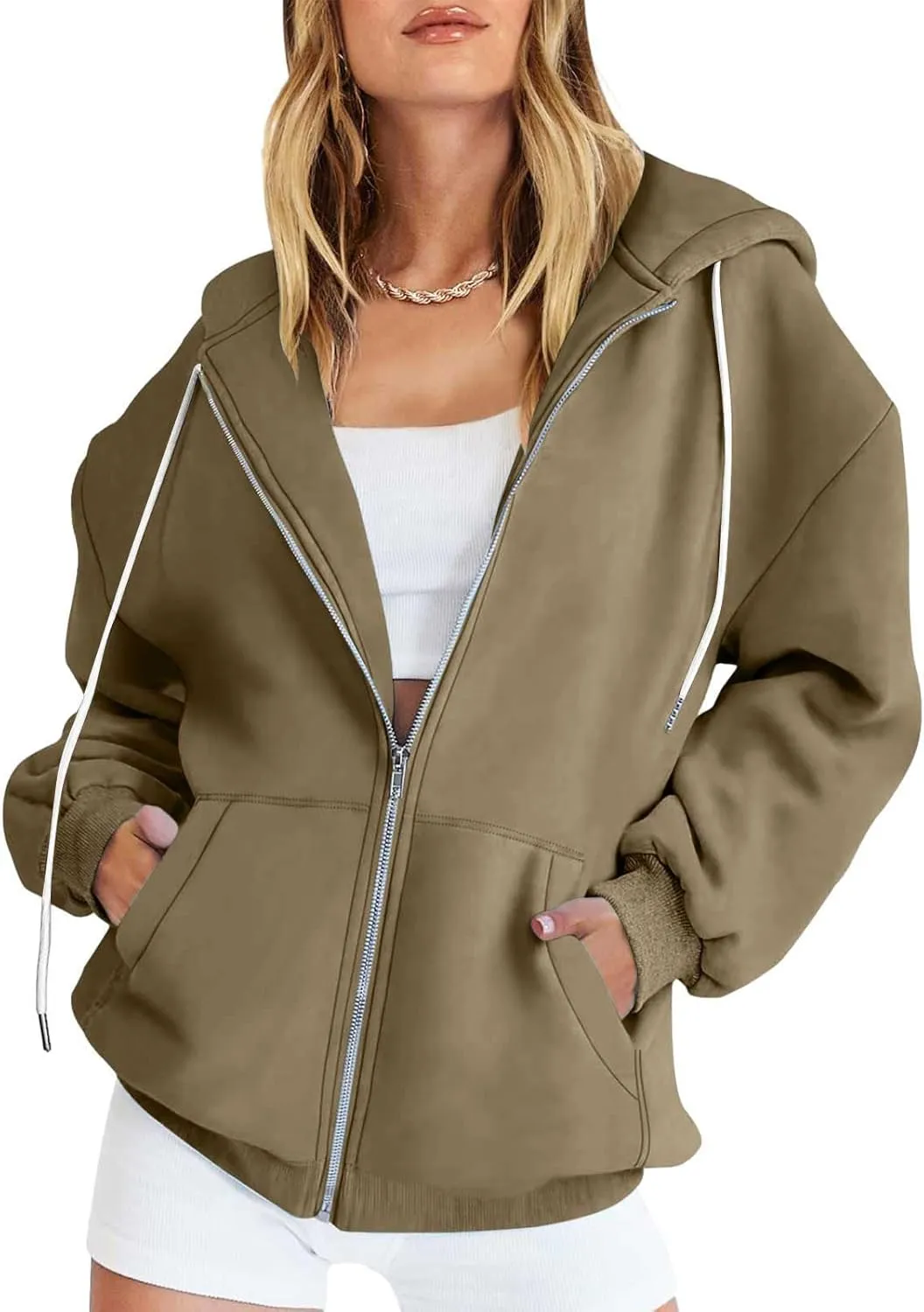 nerohusy Women's Cute Hoodies Girl Fall 2023 Jacket Oversized Sweatshirts Casual Drawstring Zip Up Y2K Hoodie with Pocket