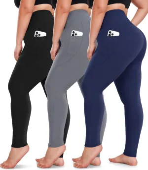 NEW YOUNG 3 Pack Plus Size Leggings with Pockets for Women,High Waist Tummy Control Workout Yoga Pants