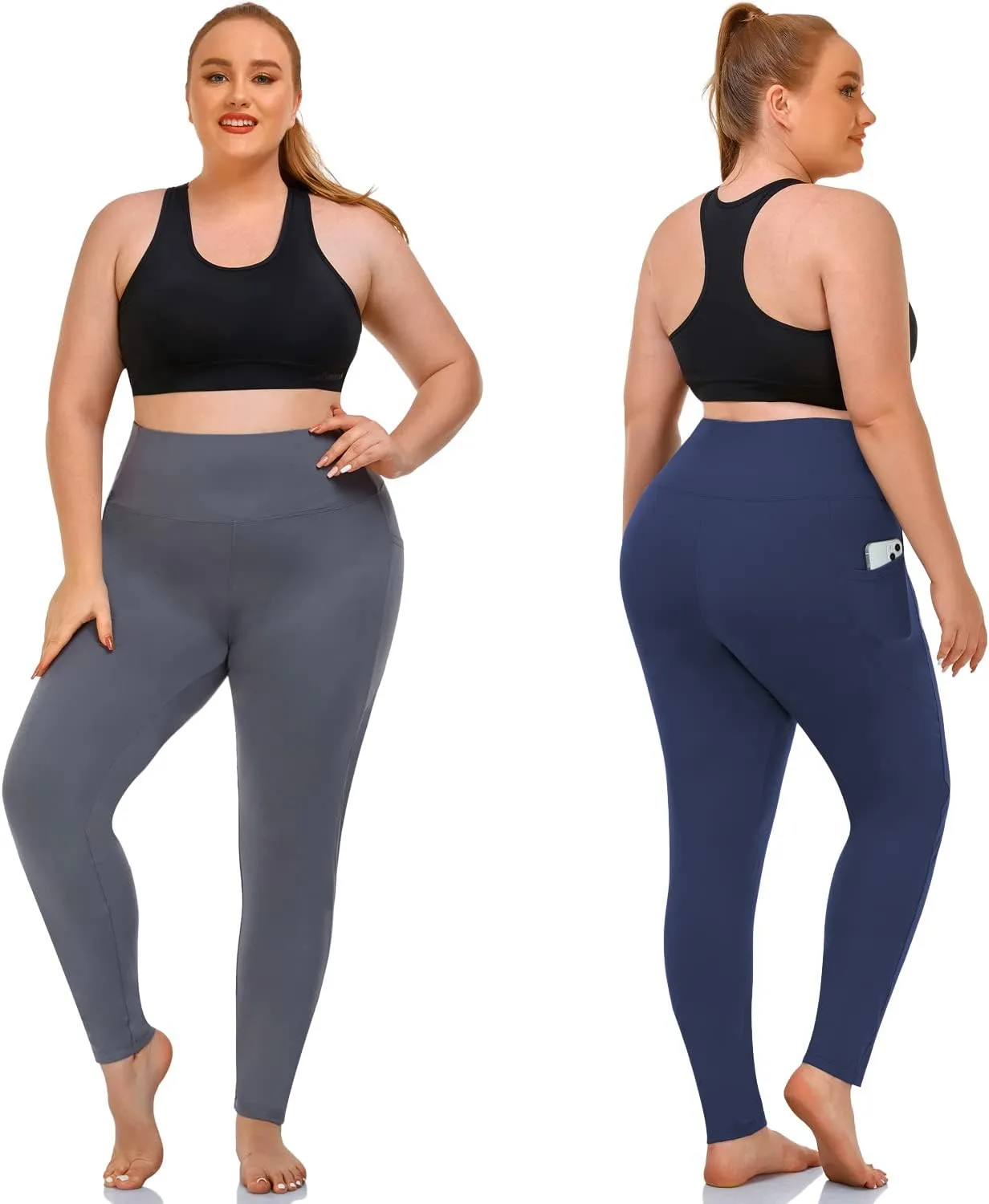 NEW YOUNG 3 Pack Plus Size Leggings with Pockets for Women,High Waist Tummy Control Workout Yoga Pants