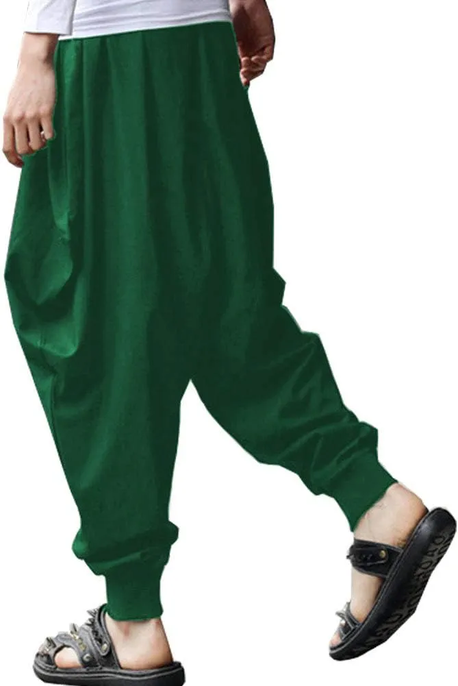 ONTTNO Men's Harem Pants Loose Stretchy Waist Casual Hippie Trousers