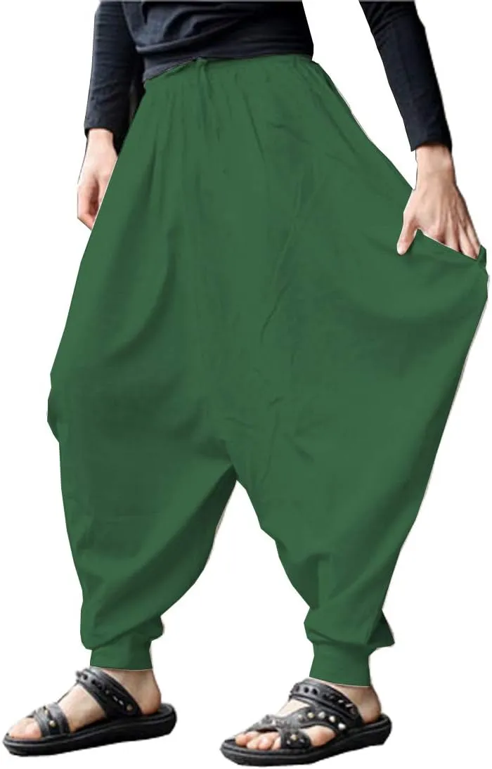 ONTTNO Men's Harem Pants Loose Stretchy Waist Casual Hippie Trousers