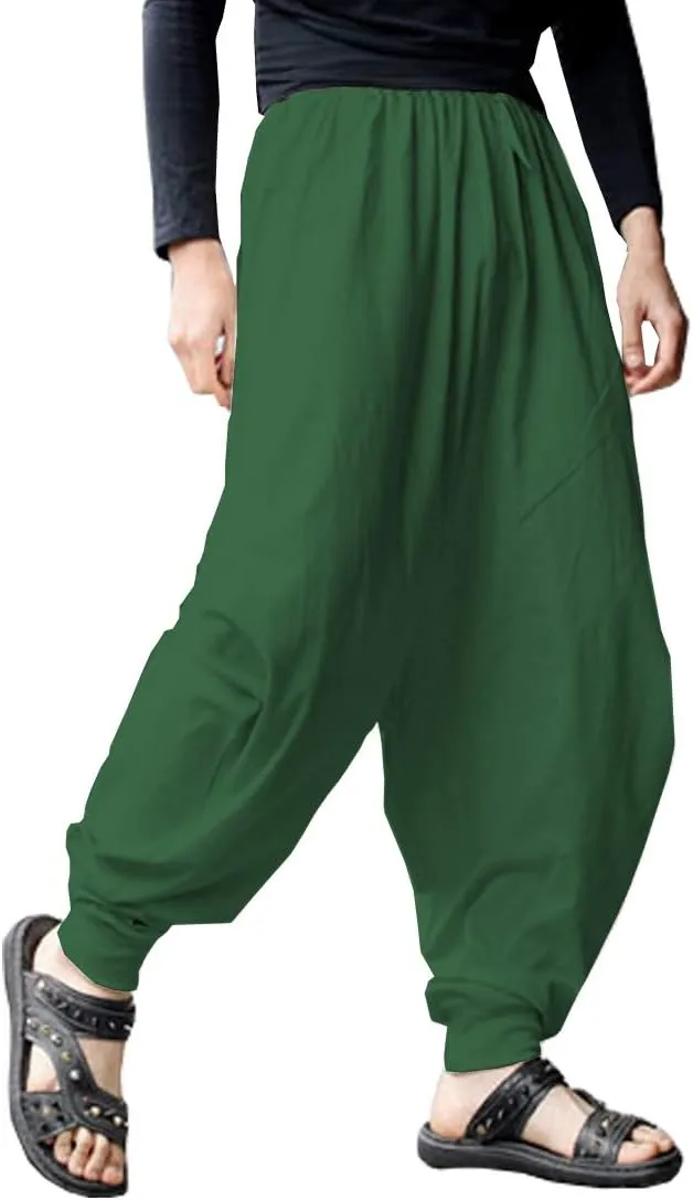 ONTTNO Men's Harem Pants Loose Stretchy Waist Casual Hippie Trousers