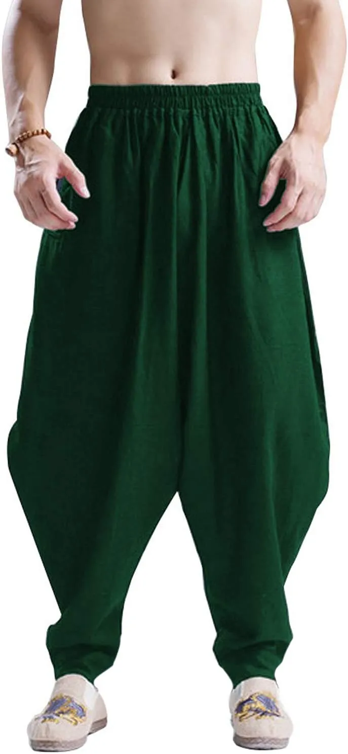 ONTTNO Men's Harem Pants Loose Stretchy Waist Casual Hippie Trousers
