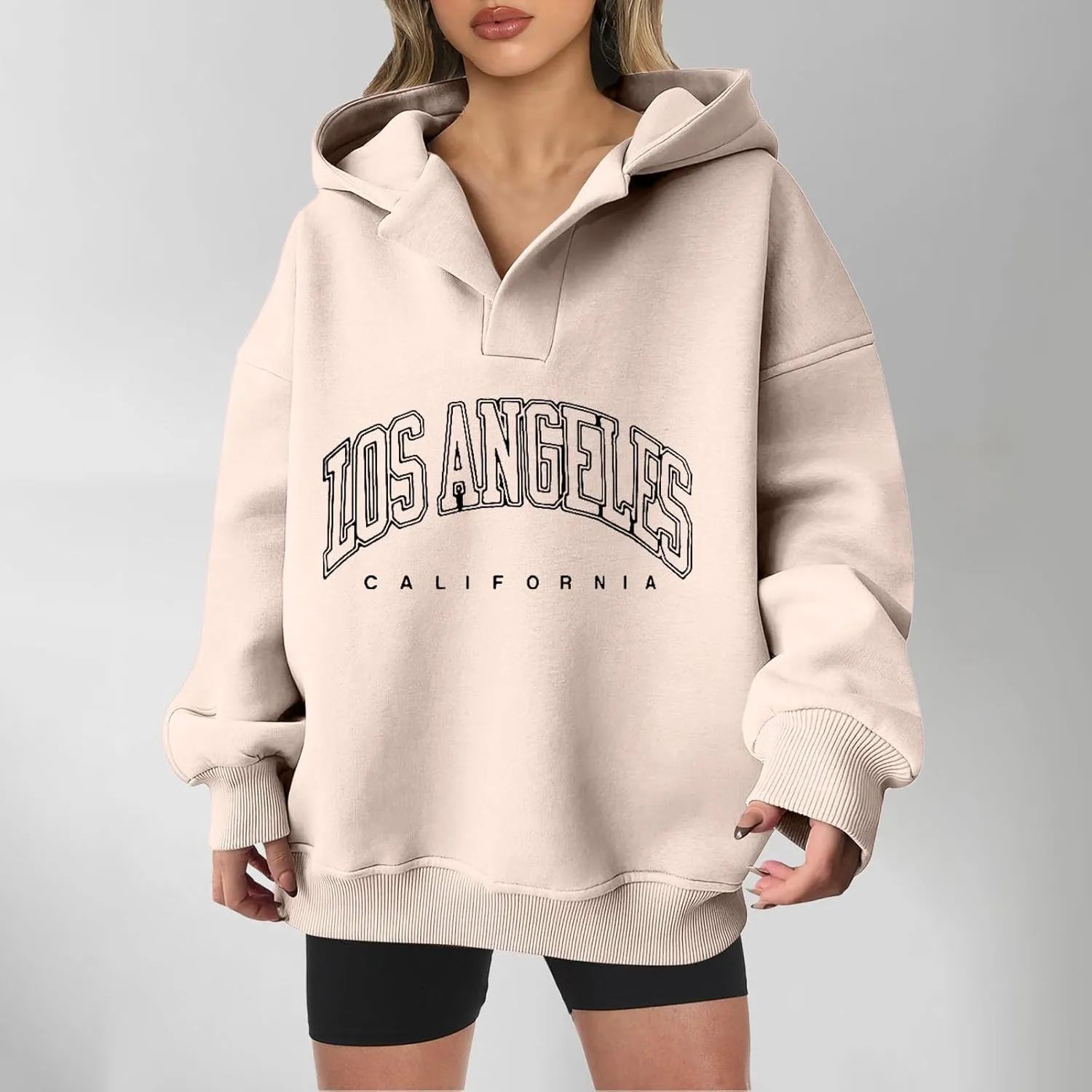 Oversized Hoodies for Women 2024 Long Sleeve V Neck Letter Printing Sweatshirts Fall Fashion Classic Pullover