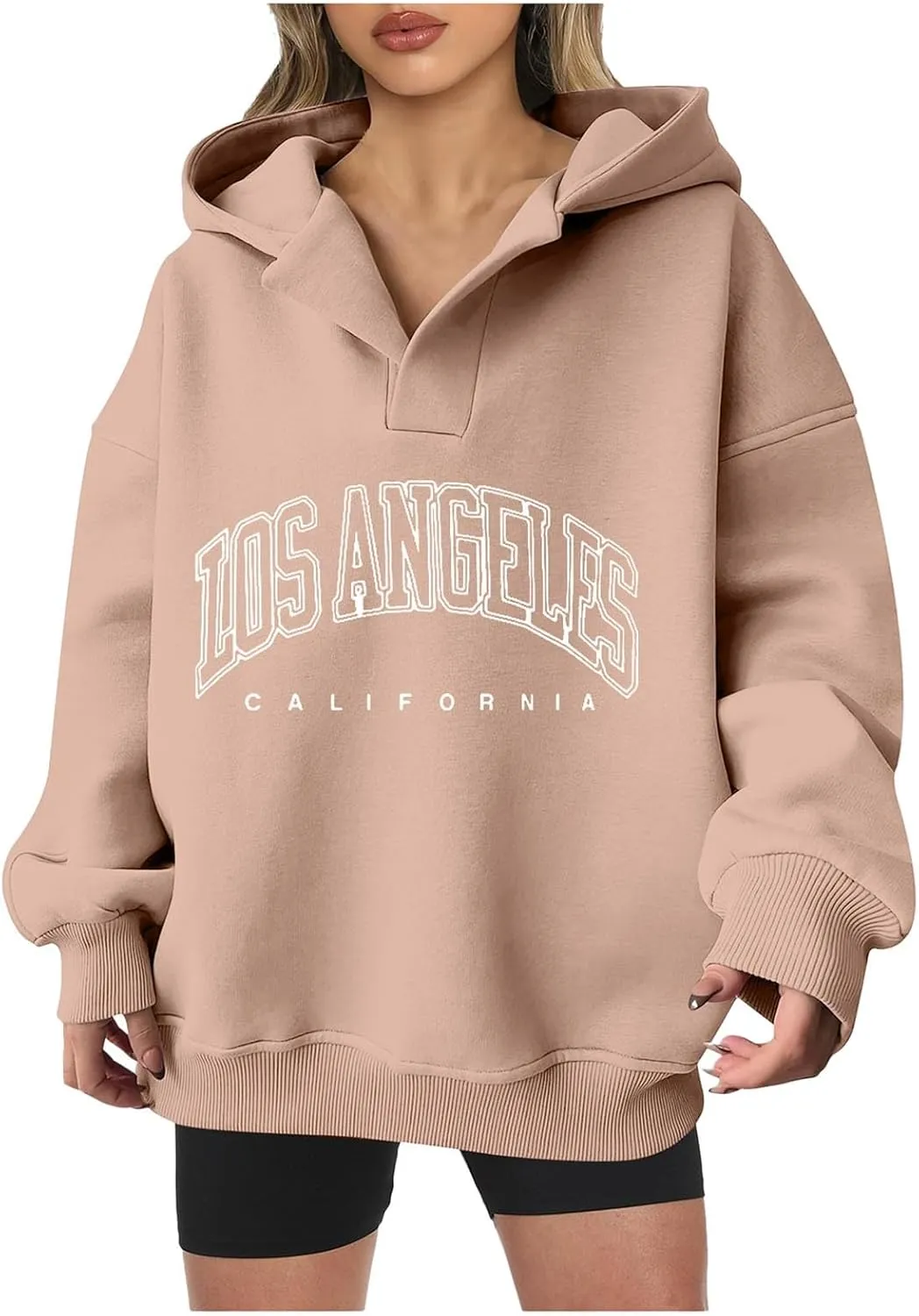 Oversized Hoodies for Women 2024 Long Sleeve V Neck Letter Printing Sweatshirts Fall Fashion Classic Pullover