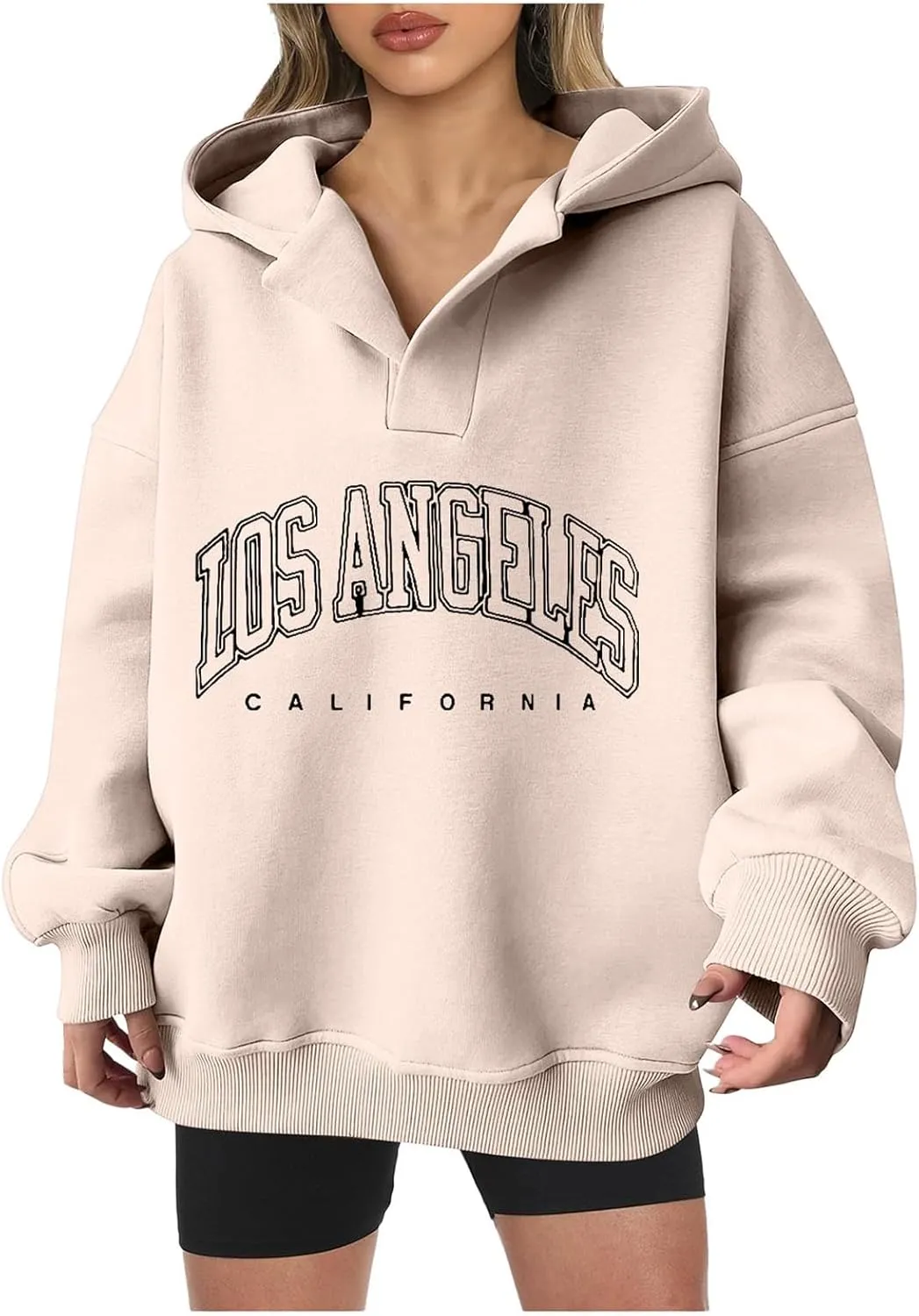Oversized Hoodies for Women 2024 Long Sleeve V Neck Letter Printing Sweatshirts Fall Fashion Classic Pullover