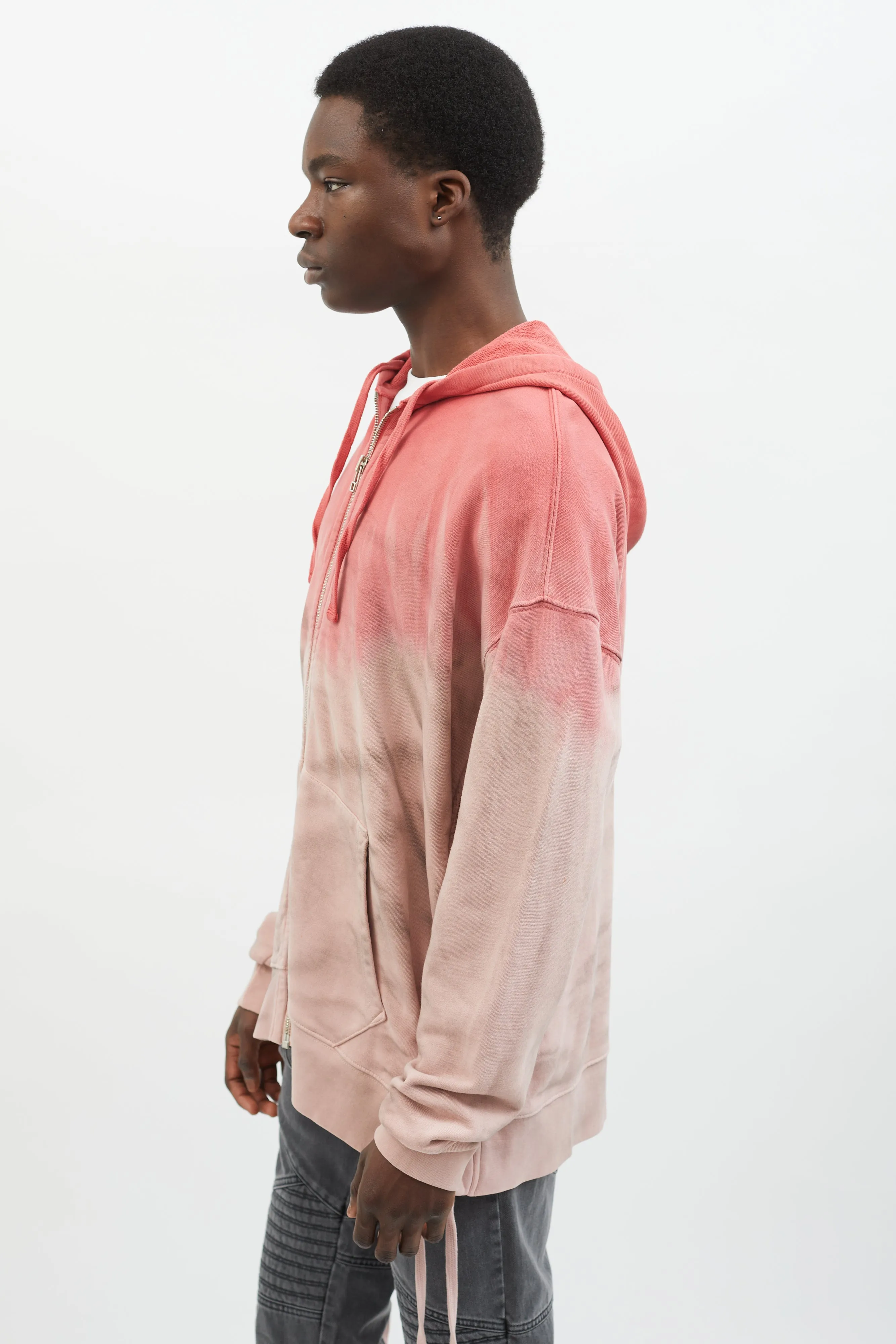 Pink Gradient Tie-Dye Lace-Up Hoodie