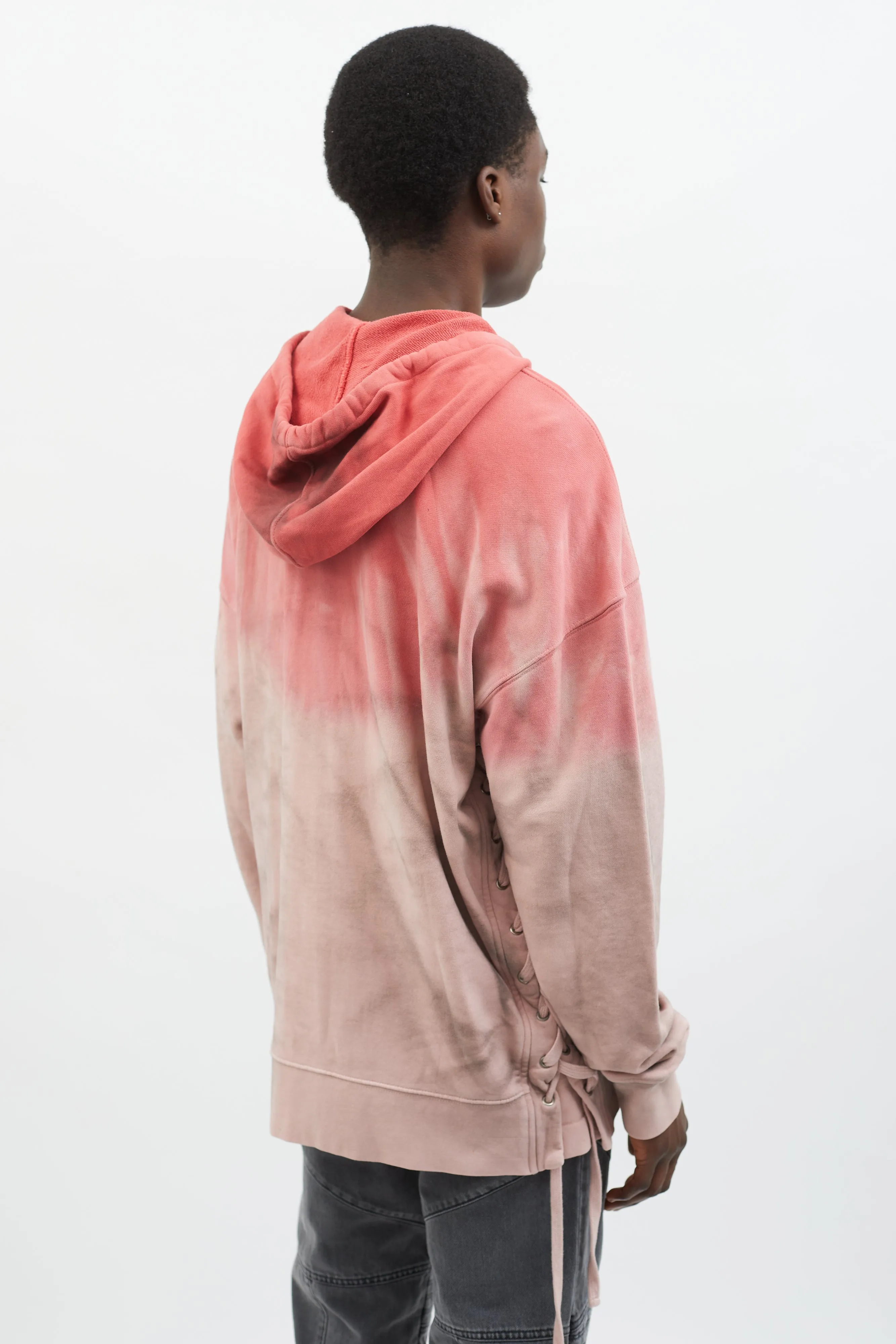 Pink Gradient Tie-Dye Lace-Up Hoodie