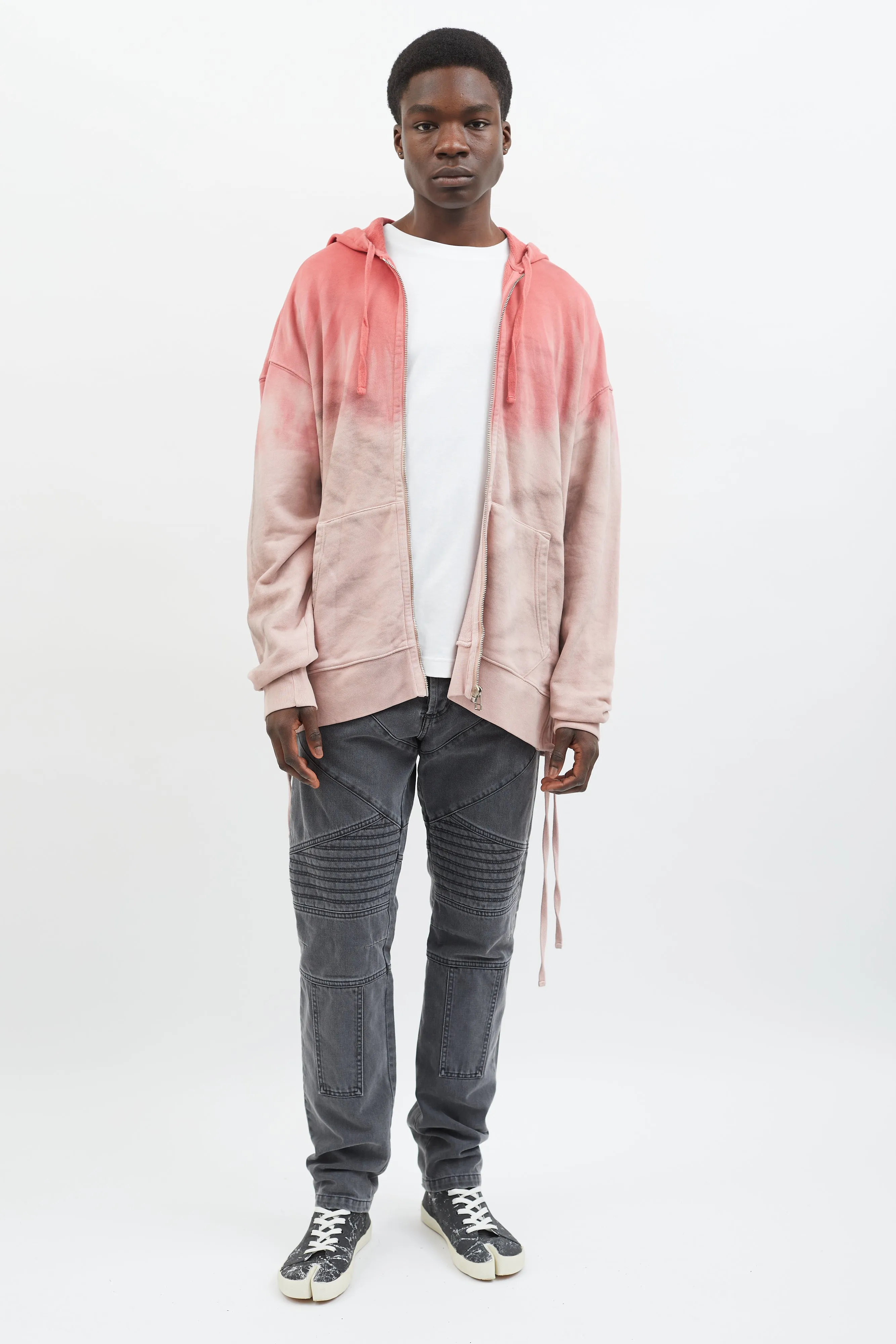 Pink Gradient Tie-Dye Lace-Up Hoodie