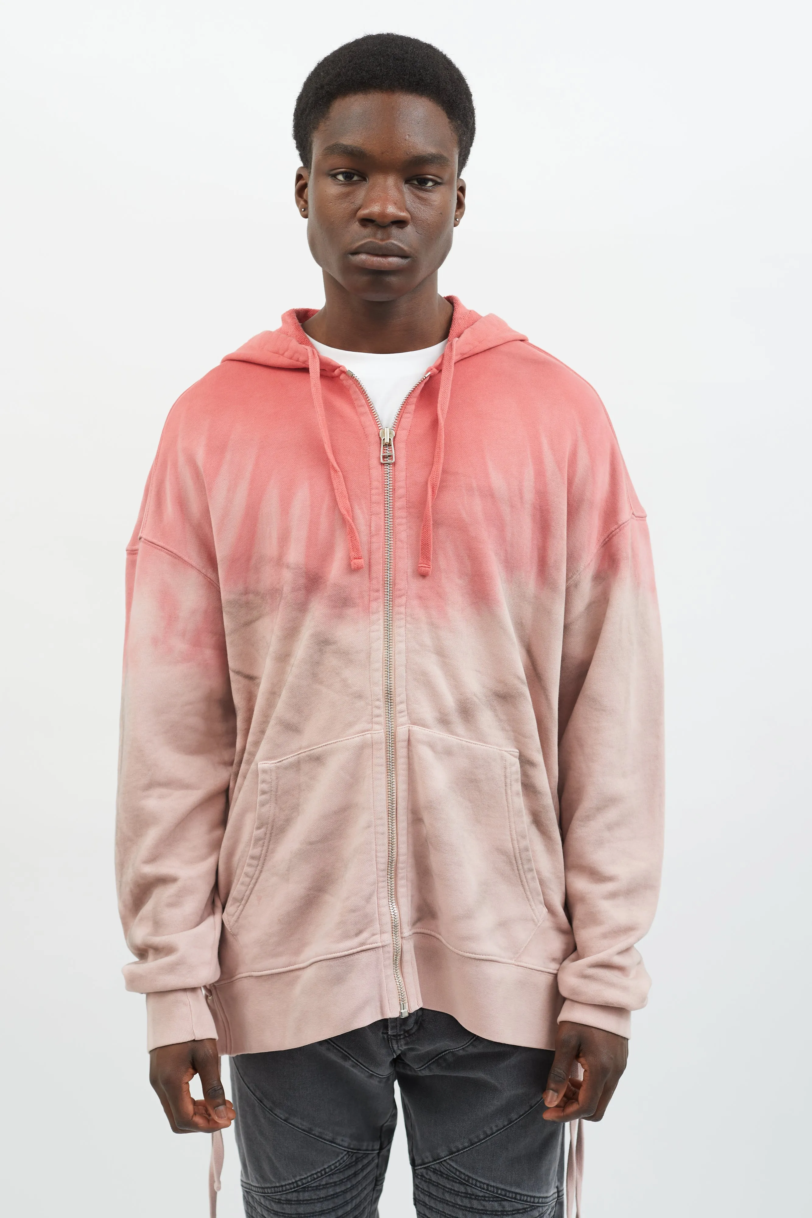Pink Gradient Tie-Dye Lace-Up Hoodie