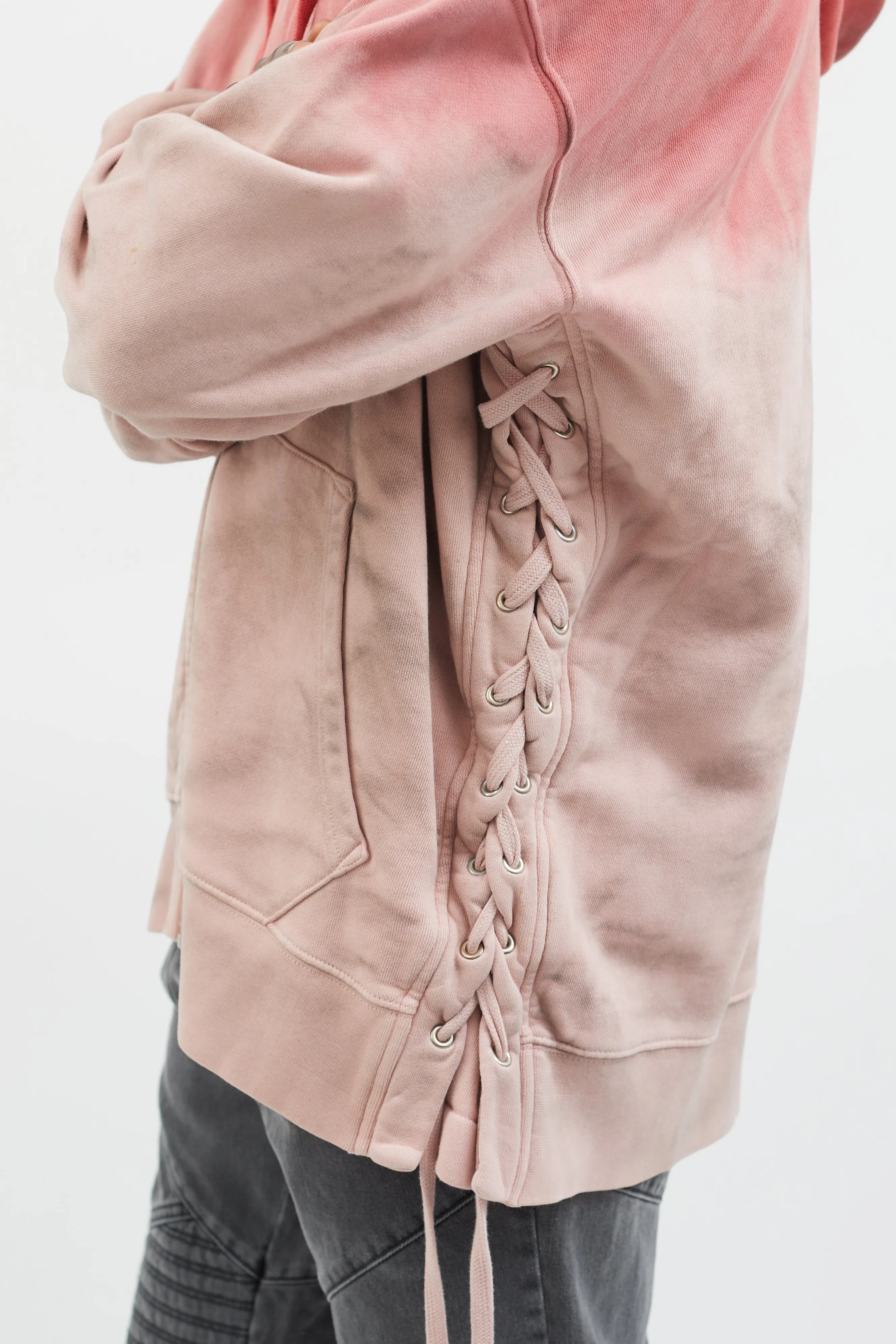 Pink Gradient Tie-Dye Lace-Up Hoodie
