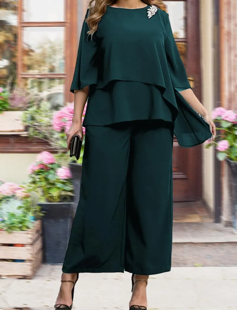Plus Size Chiffon Pant Suit 2 Piece for Wedding Mother of The Bride Groom Formal Set Elegant Outfit