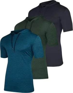 Real Essentials 3 Pack: Men's Dry Fit Short Sleeve Active Athletic Hoodie Pullover Sweatshirt (Available in Big & Tall)