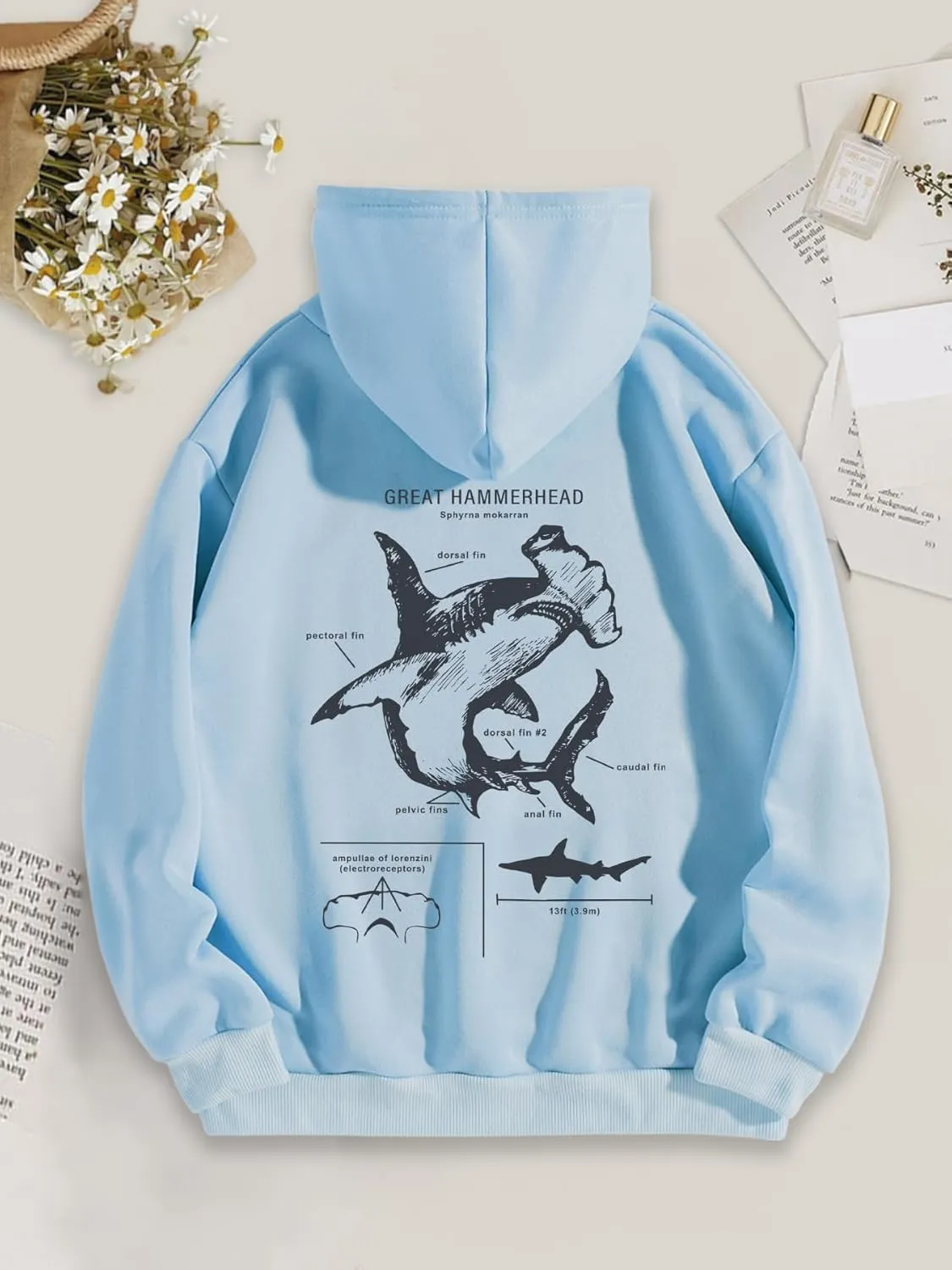 RICHTRUE Women Graphic Hoodies Y2k Hoodies Cute Preppy Pullover Sweater Hooded Oversized Graphic Sweatshirts Shark Sweatshirt