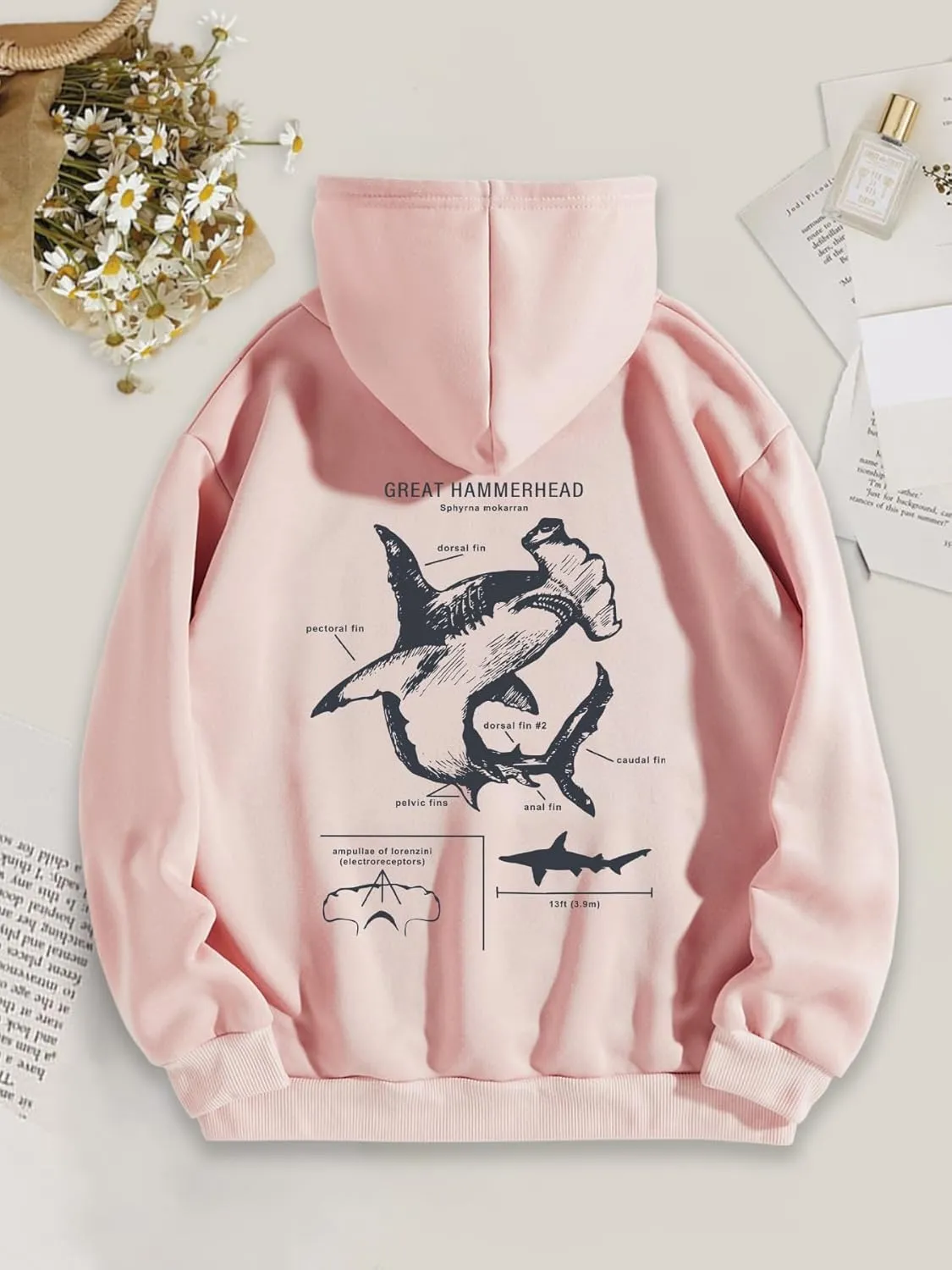 RICHTRUE Women Graphic Hoodies Y2k Hoodies Cute Preppy Pullover Sweater Hooded Oversized Graphic Sweatshirts Shark Sweatshirt